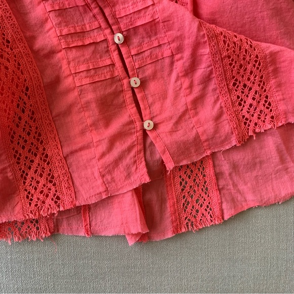 FP One Free People Rosalind Pink Coral Crochet Cotton Top Small - Picture 9 of 13